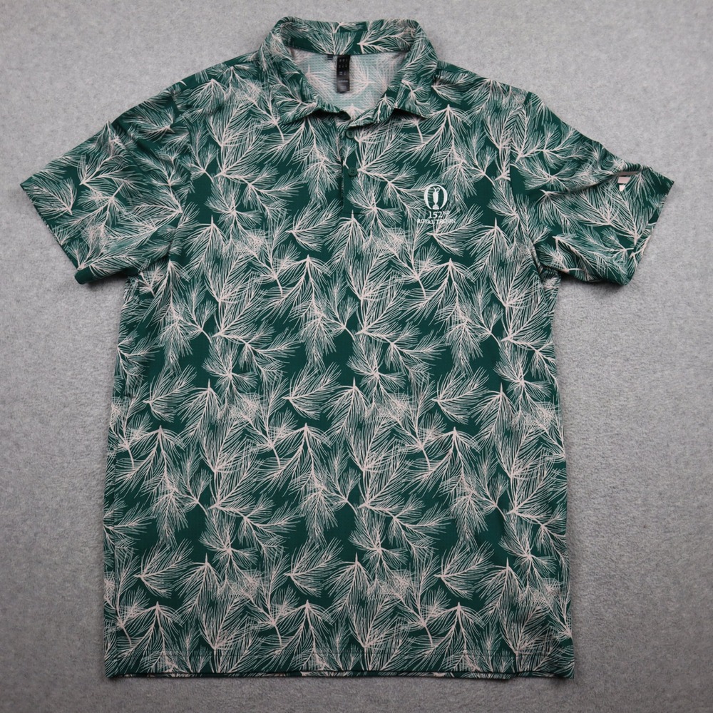Adidas Polo Shirt Mens Medium 152nd Royal Troon Green Pine Needle Print Golf